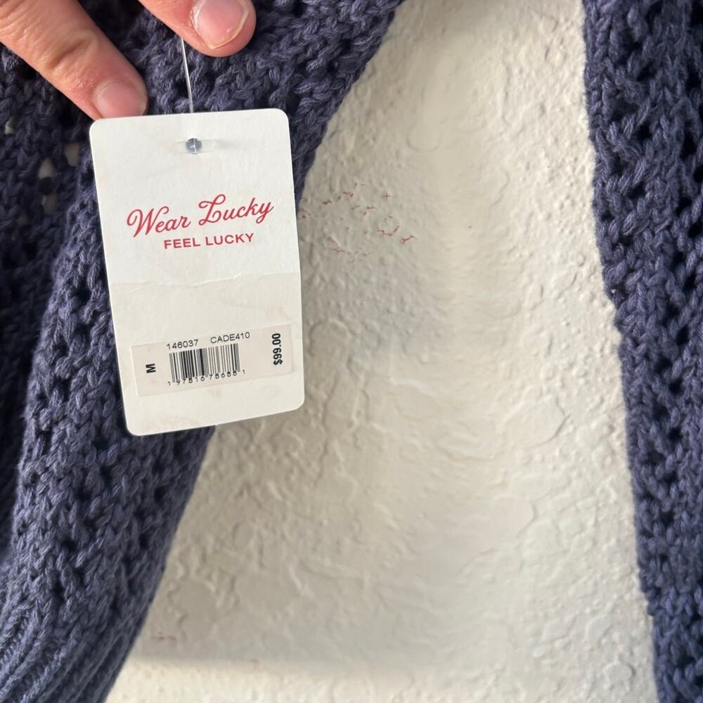 Lucky Brand Sweater Knit Crewneck American Flag 4th of July Medium $99 Navy - Picture 4 of 8